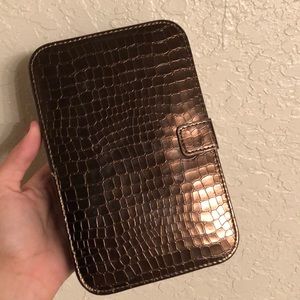 Metallic Brown Faux Snakeskin Makeup Brush Bag